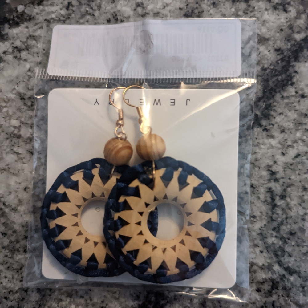 Shein blue and tan yarn earrings